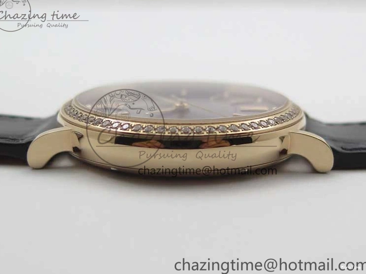 MIROTIME 1218 Durable Portofino 37mm RG V7F 1:1 Best Edition Gray Dial Diamonds Bezel on Black Leather Strap A 7089